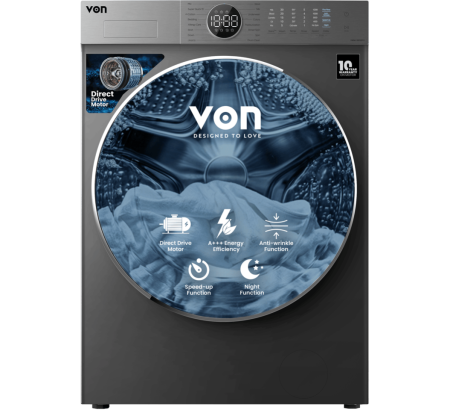 Von VWM-10FDDTX Front Load Direct Drive Motor Washing Machine, Inox - 10KG