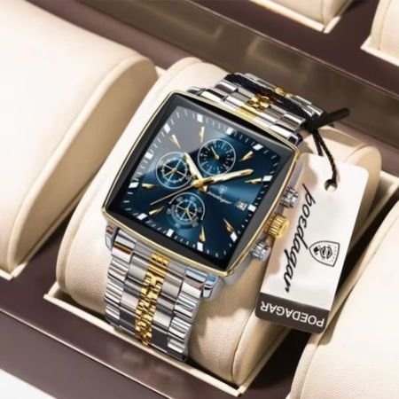 POEDAGAR 866 Luxury Square Business Man Wristwatch Waterproof Luminous Chronograph Quartz Men's Watch