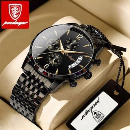 POEDAGAR 836 Men Stainless Stain Quartz Watch -Black