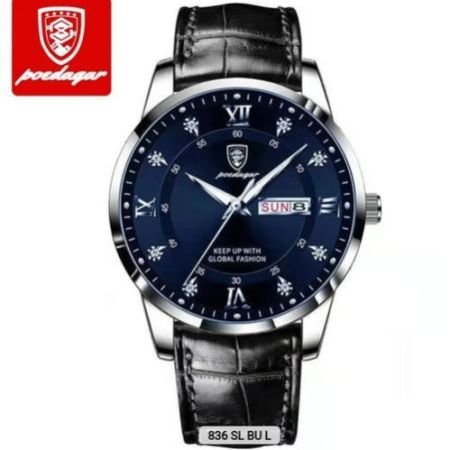 POEDAGAR Men Luxury Business Waterproof Luminous Date Week Wristwatch