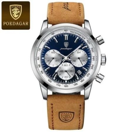 POEDAGAR High Quality Chronograph Luminous Leather Men Quartz Watches Casual Clock