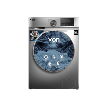 Von VWM-12FVTS Front Load Inverter Washing Machine, Silver - 12KG