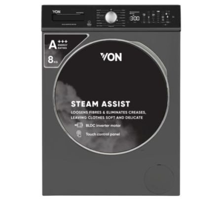 Von VALW-09FVK Front Load Washing Machine Silver - 9KG