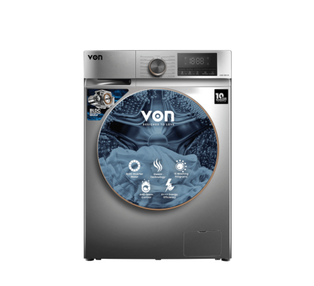 Von VWM-08FVTS Front Load Inverter Washing Machine, Silver - 8KG