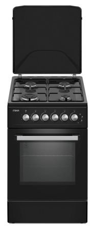 MIKA Standing Cooker, 50cm x 60cm, 4 Gas Pipe Burners, Button Ignition, Gas Oven 1 Burner, Full Black MST5060P13EBL(MST5060U13EBL)