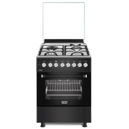 MIKA Standing Cooker, 60cm x 60cm, 3 Gas Pool Jet Burners + 1 RAPID Hot Plate, FLAME FAILURE SAFETY, Auto Ignition, 6 Function Electric Oven (Convection Fan), Rotisserie, S.S Hob, Matt Black Body MST6231BXTR6