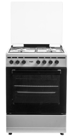 VON Cooker 4 Gas + Electric oven - VCF664041FSY Thick Enamel Inox Grey